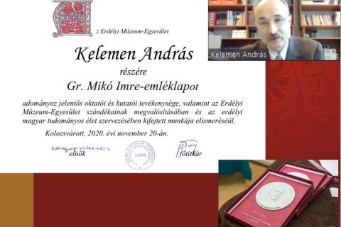 Kelemen András villamosmérnököt,  a Sapientia EMTE Marosvásárhelyi Karának dékánját Gr. Mikó Imre-emléklappal tüntették ki