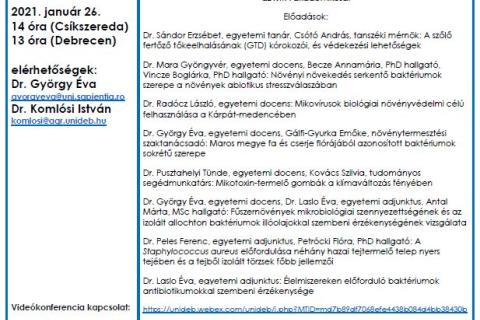 Mezőgazdasági és élelmiszer mikrobiológia  - videókonferencia