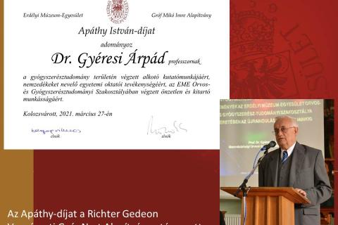 Apáthy István tudományos díjat kapott Gyéresi Árpád