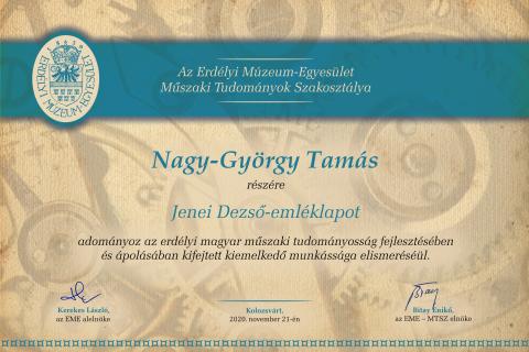 Jenei Dezső-emléklappal tüntették ki Nagy-György Tamást a Temesvári Műszaki Egyetem  Építőmérnöki Kar professzorát