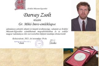 Darvay Zsolt matematikust Gr. Mikó Imre-emléklappal tüntették ki