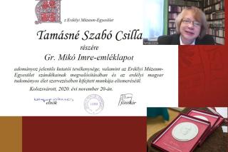 Tamásné Szabó Csilla tudományos kutatót  Gr. Mikó Imre-emléklappal tüntették ki
